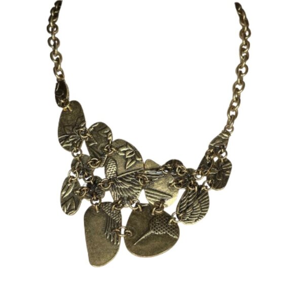 Vintage Women's 18" Bib Reversible Necklace Faceted Beads & Bird Engraved Gold - Picture 5 of 7